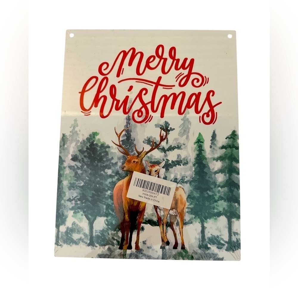 Merry Christmas Wood Sign with Reindeer - Red and Green